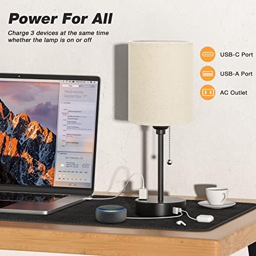 Small Bedside Table Lamp for Bedroom - Desk Lamp with USB Ports for Dorm - Image 4