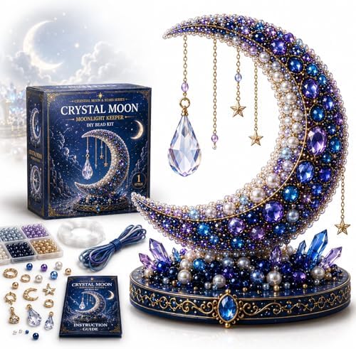 Moon Cat Luna Guardian DIY Bead Kit, Celestial Moon Stars Series, Tiny 3D Beaded Moons Cat Luna Guardian Craft Kit, Handmade Magical Cats Kit for Beginner, Home Decor (C1pc) by Unknown