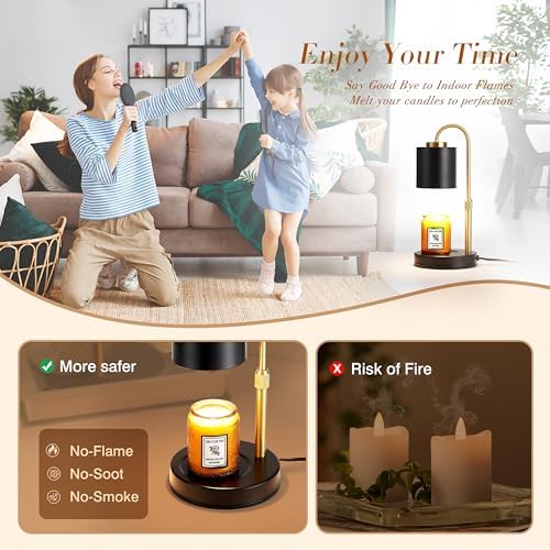 CASTLELIFE Candle Warmer Lamp with Timer & Dimmer, Height Adjustable Electric Wax Melt Warmer for Jar Candles, Gifts for Mom Home Decor, Black Gold - Image 4