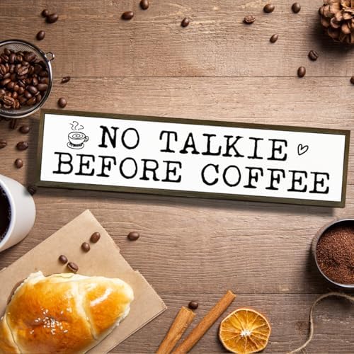 Coffees Wood Sign, Rustic Coffees Decoration, Country Farmhouse Decoration for Home Kitchen, Funny Coffee Station Decor, No Talk Before Coffee Sign, 17.8x4x1.2 inches - Image 4