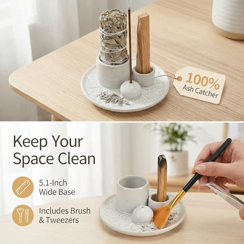 Ceramic Palo Santo and Sage Incense Holder, Spotted White - Image 4