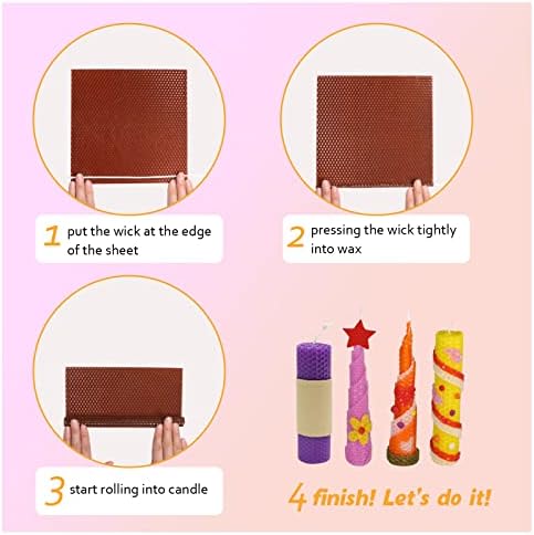 Bingfuego Beeswax Candle Making Kit for Beginners-12 Beeswax Sheets for Candle Making Rolling Kits, Natural Beeswax Candle Making Kit (Bright Color, 8 x 8 inch) - Image 6