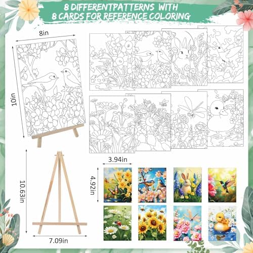 Tenceur 72 Pieces Pre Drawn Canvas Kit 8" x 10" Paint and Sip Kit for Adults DIY Painting Party Pre Printed Stenciled Canvas with Design Easels Aprons Brushes for Party Gifts (Garden) - Image 2