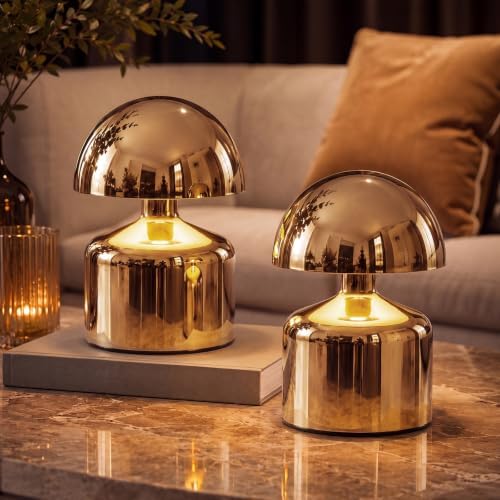 Mini Mushroom Rechargeable Table Lamp Cordles, Gold, 2 Pack by Unknown