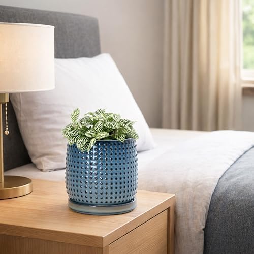 D'vine Dev Beaded Ceramic Pot with Saucer, 4 in, Ocean Teal, 27-C-Z-8 - Image 6