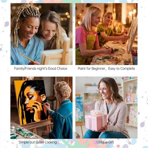 African American Girl 6 Sets Paint by Number Kit for Adults 8 x 12 inch Canvas Black Girl with Sunflowers DIY Oil Painting Easy for Beginner Paint by Numbers Acrylic Pigment-Girls Night Party Choice - Image 6