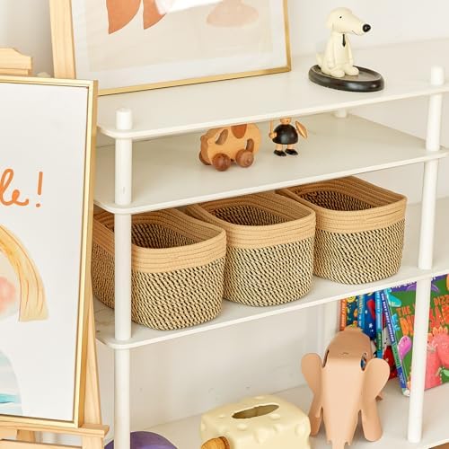 R RUNKA Small Cotton Rope Basket – Storage Bin for Organizing (10.6" x 6.7" x 6.7"), Bathroom Storage Basket for Shelf, Counter & Closet（Camel & Mixed Black） - Image 6