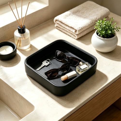 Valet Tray for Men 8.2 X 8.2 inch Simple PU LeatherTray Organizer for Men - Image 3