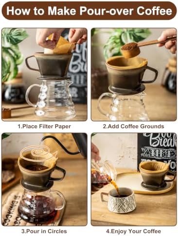 Gomakren Pour Over Coffee Maker 3 Hole Cone Brewer, Ceramic Coffee Dripper - Image 5