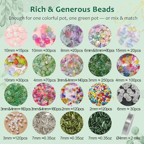 msamiagfn Beaded Plant Kit with Green Beads for Beaded Plants, Leaf Beads & Flower Beads (2 Mini Potted Plants) - Image 5