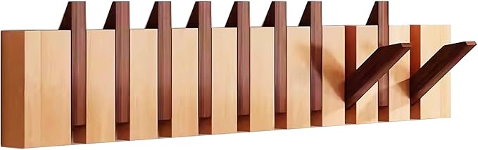 Wall Mounted Coat RackHooks Piano Key Hangers Natural Solid Wood Hanger Non-Woven Fabric Clothes Hangers for Closet, Kitchen, Bedroom, Bathroom, Entryway (Walnut-Beech, 10 Hooks)