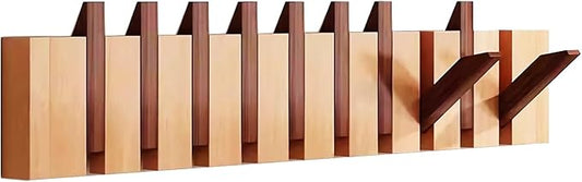 Wall Mounted Coat RackHooks Piano Key Hangers Natural Solid Wood Hanger Non-Woven Fabric Clothes Hangers for Closet, Kitchen, Bedroom, Bathroom, Entryway (Walnut-Beech, 10 Hooks)