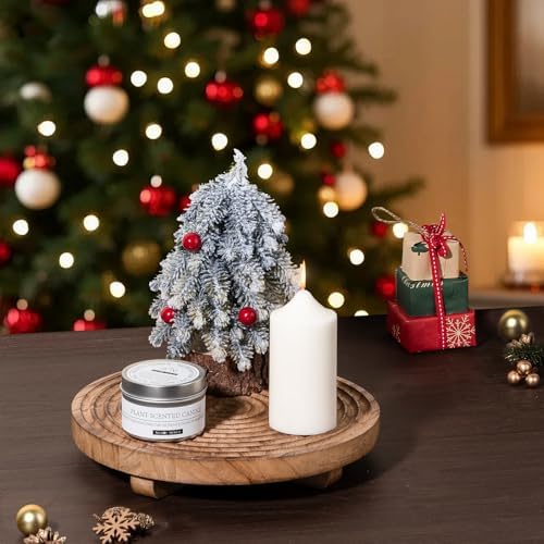 Round Decorative Tray Farmhouse Bathroom Decor Wood Riser, 9" Browm - Image 2