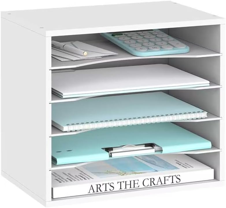 5 Tier Wood Desk Organizer, Mail Sorter and Paper Organizer for Desk, White by SUPEASY