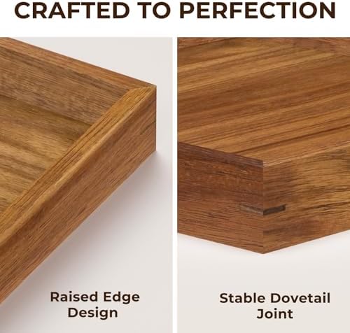Acacia Wood Serving Tray,13"*13" Square Ottoman, Coffee Table Tray, Farmhouse Decorative Tray for Living Room, Kitchen, Bedroom - Image 3
