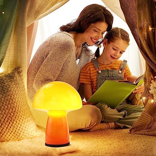 NOTOC Mushroom lamp,Dimmable Glass Table Lamp,Vintage Style Table Lamp,Red Bedside Desk lamp,Cute Table Lamps.（3-Color Bulbs Included） - Image 4