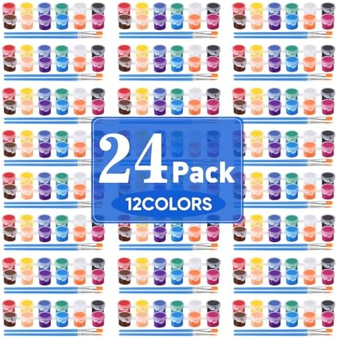 24 Pack Mini Acrylic Paint Set, 12 Colors Acrylic Paint Strips with 48 Brushes, Washable Paint for Kids & Adults Craft, 336 PCS Painting kit for Easter Eggs, Birthday, Party Favor, Classroom Art Gifts by ESRICH