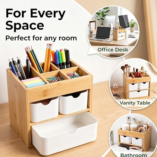 Small Bamboo Makeup Organizer with 3 Drawers - Image 6