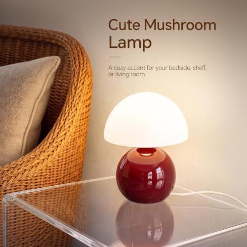 Dawnwake Mushroom Lamp Table Lamp for Bedroom-Small Table Lamps,Wine Red - Image 2