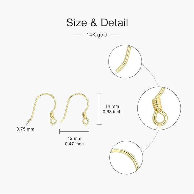 14K Real Gold Earring Hooks for Jewelry Making Fish Hooks 14K Yellow Gold Earring Findings for Earrings Jewelry Making(Style 1)