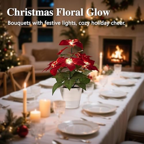 Artificial Christmas Flower Lamp Night Light, Battery Powered for Christmas Bedroom Bar Coffee Shop Decor, Gifts for Women Mom Grandma Girlfriend Birthday Christmas Valentines Mothers Day - Image 3