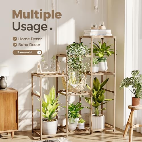 Bamworld Tall Plant Stand Indoor Wood Shelf Outdoor Tiered Rack - Image 5