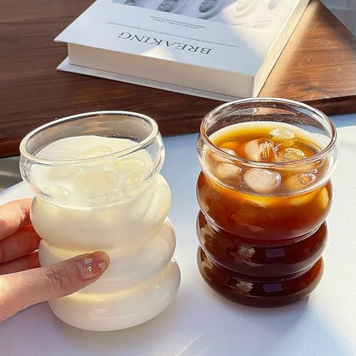 ALINK 16 oz Drinking Glasses with Lids and Straws Set of 4, 16 oz Wave Shape Bubble Glass Cups, Iced Coffee Glasses for Beer, Cocktail, Water Cups with Brush - Image 5
