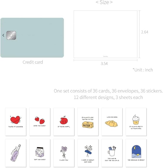 Monolike Day-by-day Card, Ink Jelly Series.1 - Mix 36 Mini Single cards, 36 envelopes, 36 stickers Package