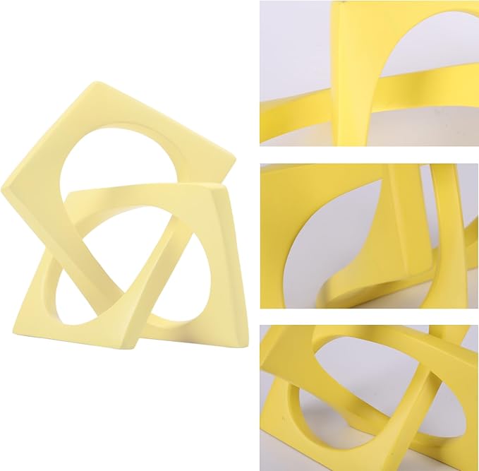 DOVDOV Geometric Cube Knot Decorations, Abstract Geometric Statue, Yellow Home Decor Accents for Room Office Shelf Coffee Table entryway Desktop Small Ornaments.