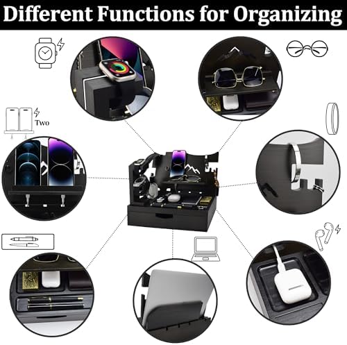 Nightstand Organizer for Men with Large Drawer Gift for Men, Black - Image 5
