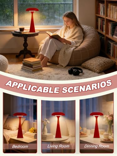 Cordless Mushroom Lamp,Red Small Table Lamp,Vintage Aesthetic Lamp - Image 6