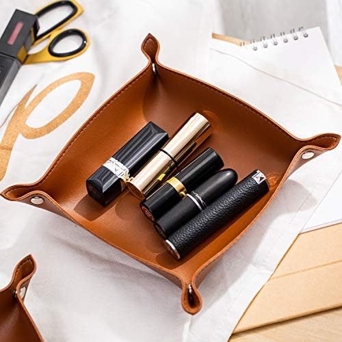 PU Leather Jewelry Valet Tray for Women and Man (Brown-B) - Image 6