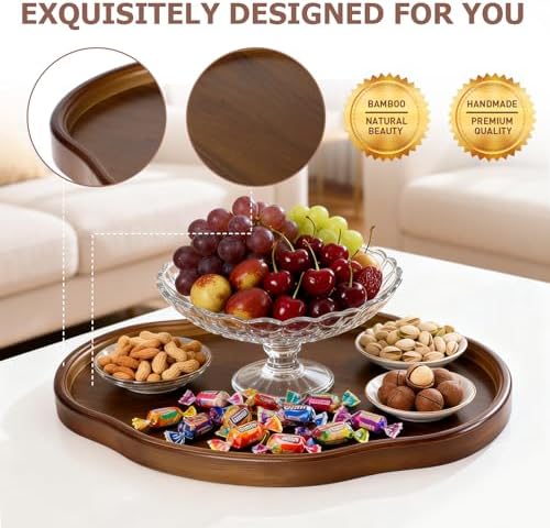 Bamboo Wood Serving Tray, 14.57 Inch Irregular Decorative Serving Trays Platters for Home,Party,Coffee Table,Dining Table & Countertop - Image 3