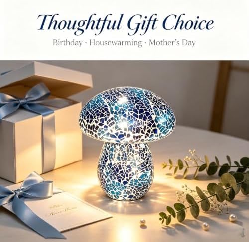 Mosaic Mushroom Table Lamp, Handmade LED Night Light,Blue - Image 7