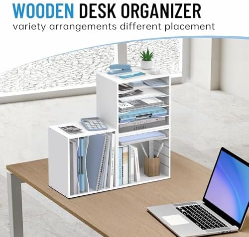 5-Tier Paper Organizer for Desk, Adjustable Mail Organizer, White - Image 2