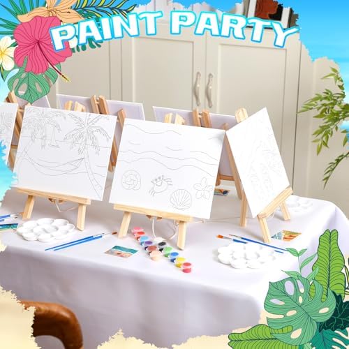 Affrolling 12 Pcs Pre Drawn Canvas for Painting for Adults 8 x 8 Inch Canvas Painting Kits Stretched with Drawing Ready to Paint Beginner Artists Date Night Party Supplies(Beach) - Image 5