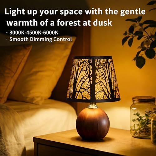11.4" Rustic Solid Wood Small Table Lamp with Metal Forest Shade - Image 5