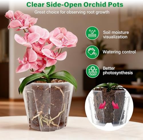Bluepro 5 Inch Side-Open Orchid Pots 12 Pack, Plastic Nursery Planters with Detachable Side Walls for Easy Repotting, Breathable Slotted Flower Pots with Drainage for Root Health - Image 3