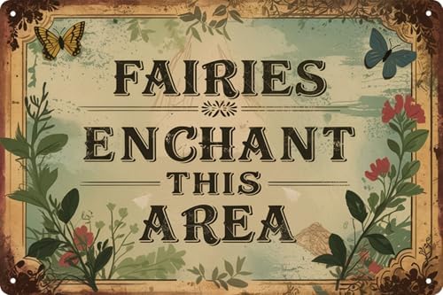 Vintage Metal Tin Sign 8x12 in Enchanted Fairy Magic Whimsical Wall Art for Garden or Patio Decor Adds a Touch of Fantasy & Charm by VintageTinSign
