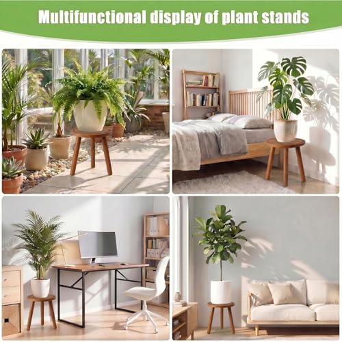 Wood Plant Stands Indoor, Teak Plant Stand Modern Plant Table for Large Plants, Wooden Plant Stool, Tall Plant Holder Small Round Side for Living Room, Balcony, Office (1 Pack) - Image 5