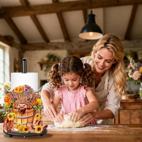 Highland Cow Paper Towel Holder, Highland Cow Decor for Countertop Cute Farmhouse Sunflower Decor for Home Table, Housewarming Birthday Gifts for Farm - Image 6