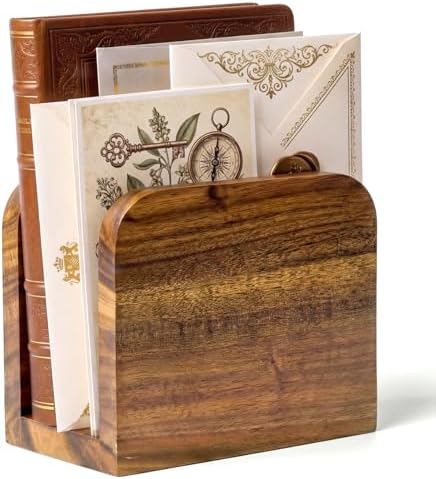Acacia Wood Mail Organizer Countertop -Letter Holder for Office Desk by Unknown