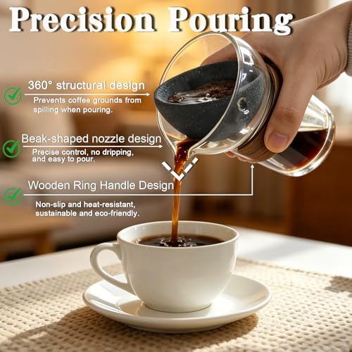Glass Pour Over Coffee Maker Set, Ceramic Drip, No Paper Filters Needed - Image 3