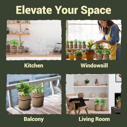 10 Herb Garden Planter Indoor Kit, 44pcs Complete Kitchen Herb Starter Set Including Burlap Pots, Markers, Soil Discs, Gardening Tools, Unique Easter/Birthday/Christmas Gift Ideas for Women, Mom - Image 5