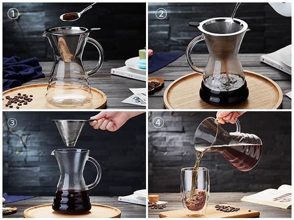 Unbreakable - Pour Over Coffee Maker with Permanent Stainless Filter 27 fl oz, Thickened Heat-Resistant Borosilicate Glass Dripper Coffee Brewer, Stovetop Safe, Ink - Image 6