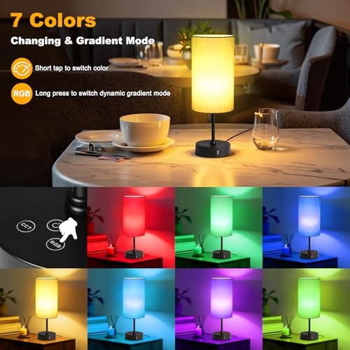 Unicozin 17Inch Table Lamp for Bedroom, Touch Control Bedside Lamp for Reading, 3 CCT & 7 RGB Color Changing, Dimmable Nightstand Lamp for Kids Room Living Room Office, Grey Shade - Image 3