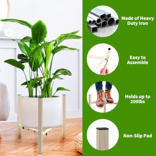 Airpark Adjustable Metal Plant Stand, Stable Plant Pot Flower Holder Indoor Outdoor Corner, Fit 8 9 10 11 12 inch Pots, Wood-Grain (Pot & Plant Not Included) - Image 2