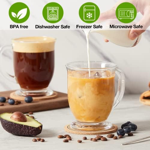 Mfacoy Glass Coffee Mugs Set of 4, 15 Oz With Handles for Hot Beverages - Image 4