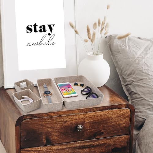 Welaxy 8pc Nordic Felt Desk Drawer Organizer Tray Beige Oatmeal Storage Bin - Image 2
