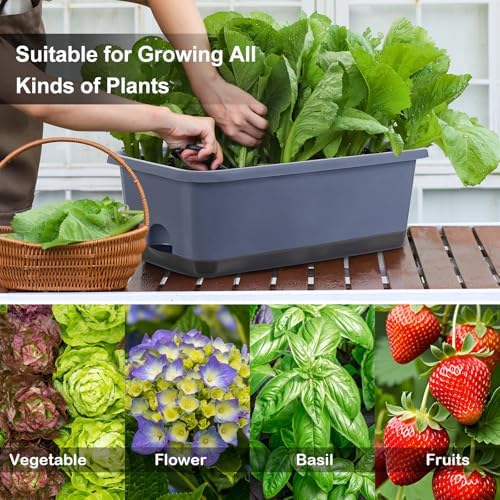 Oliz Window Box Planter 8 Pcs, 17 Inches Rectangle Flower Pots with Drainage Holes and Trays, Vegetable Planters for Windowsill Patio Garden Balcony Home Porch Yard Indoor Outdoor (Grey) - Image 5